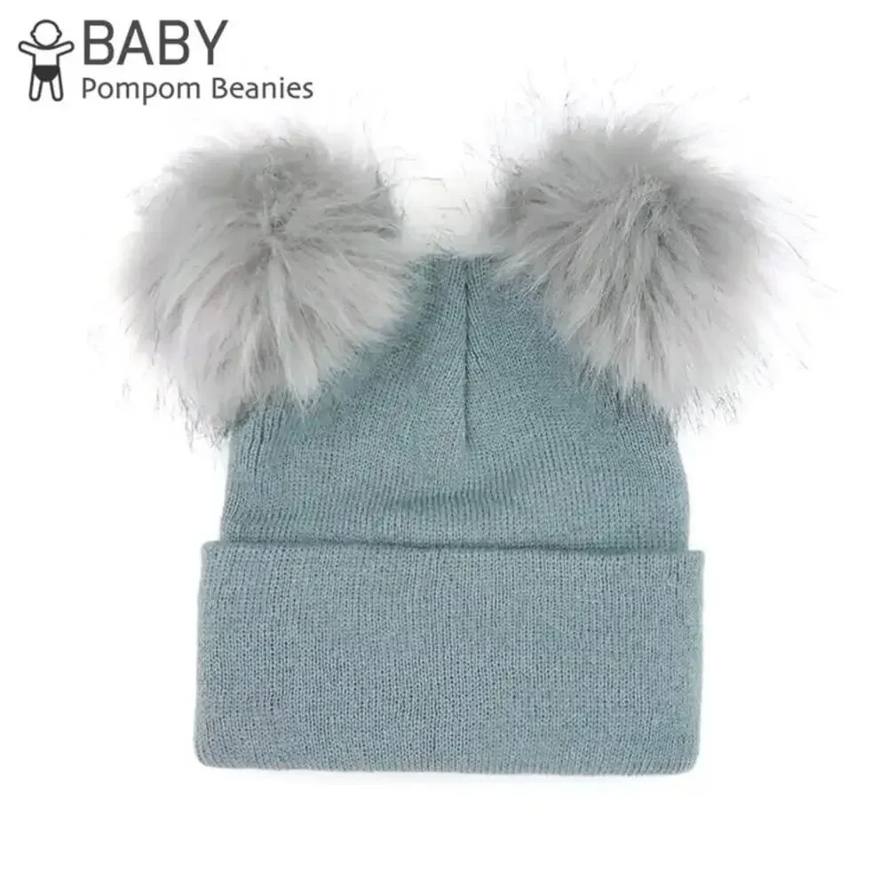 New baby double pom pom knit hat 1-3 years